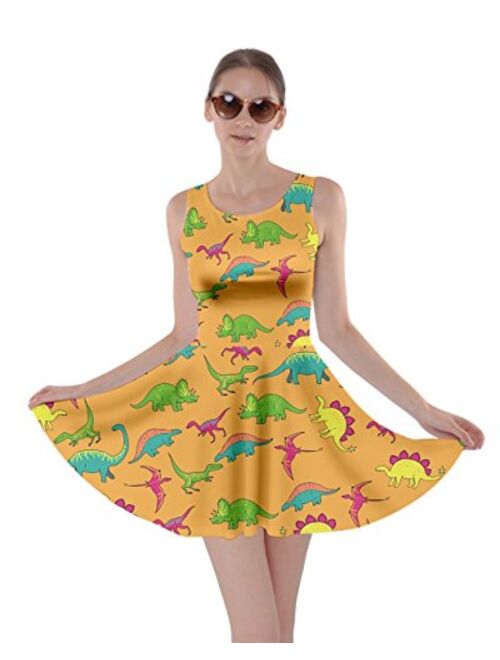 CowCow Womens Tyrannosaurus Triceratops Rex Dinosaur Jurassic World Skater Dress, XS-5XL