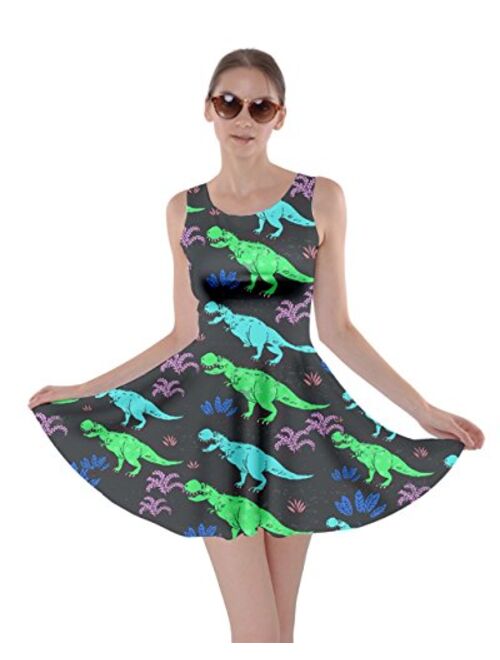 CowCow Womens Tyrannosaurus Triceratops Rex Dinosaur Jurassic World Skater Dress, XS-5XL