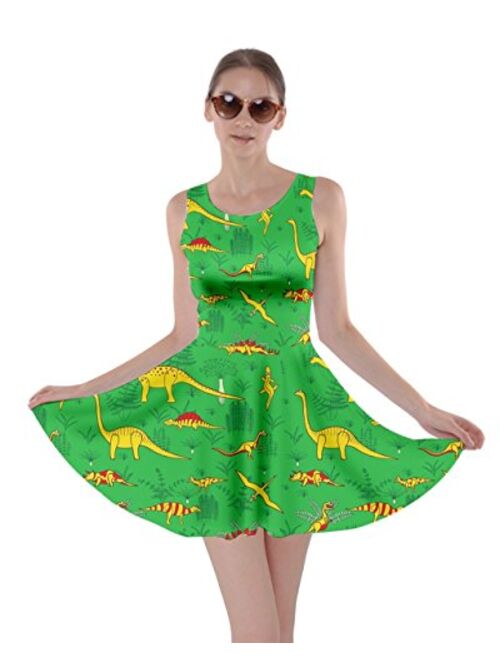 CowCow Womens Tyrannosaurus Triceratops Rex Dinosaur Jurassic World Skater Dress, XS-5XL