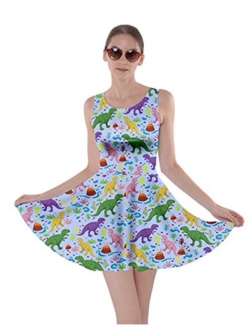 CowCow Womens Tyrannosaurus Triceratops Rex Dinosaur Jurassic World Skater Dress, XS-5XL