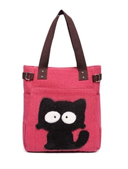 Women Canvas Handbag Kaukko Shoulder Bag Cat Big Tote Bag