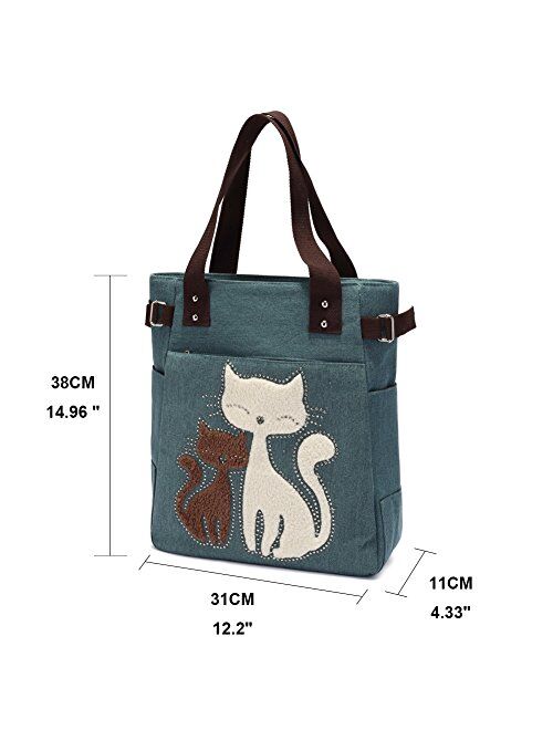 Women Canvas Handbag Kaukko Shoulder Bag Cat Big Tote Bag