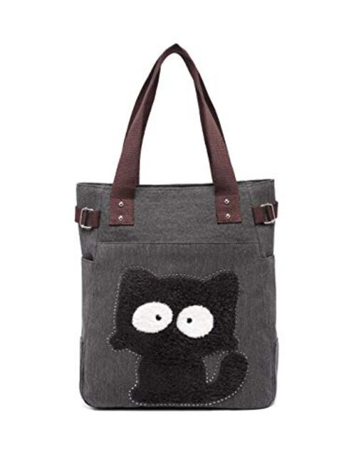 Women Canvas Handbag Kaukko Shoulder Bag Cat Big Tote Bag