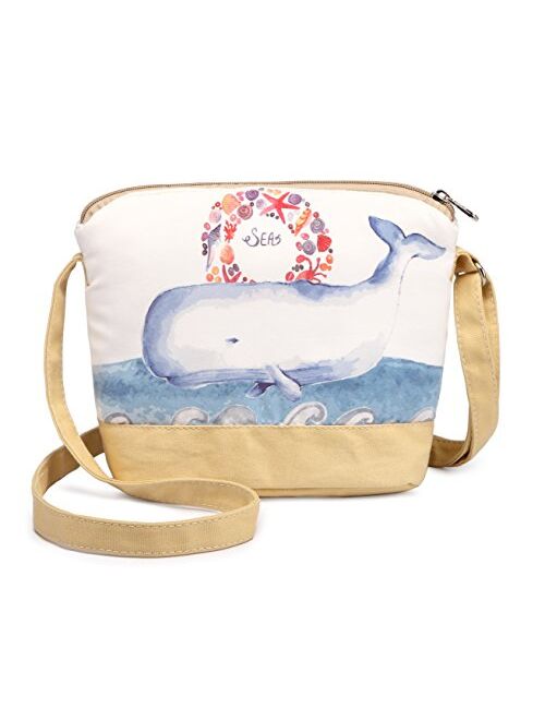 Crest Design Whimsical Canvas Cross-body Shoulder Bag for Girls and Teenagers