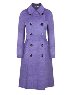 BOJIN Women's Wool Coat Winter Classic Trench Wool Blend Top Pea Coat Double Breasted Long Sleeve with Belt Doll Collar