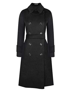 BOJIN Women's Wool Coat Winter Classic Trench Wool Blend Top Pea Coat Double Breasted Long Sleeve with Belt Doll Collar