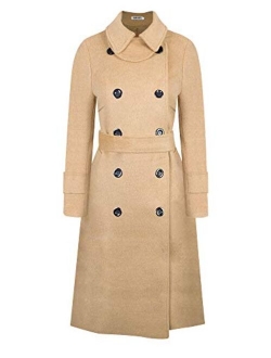 BOJIN Women's Wool Coat Winter Classic Trench Wool Blend Top Pea Coat Double Breasted Long Sleeve with Belt Doll Collar