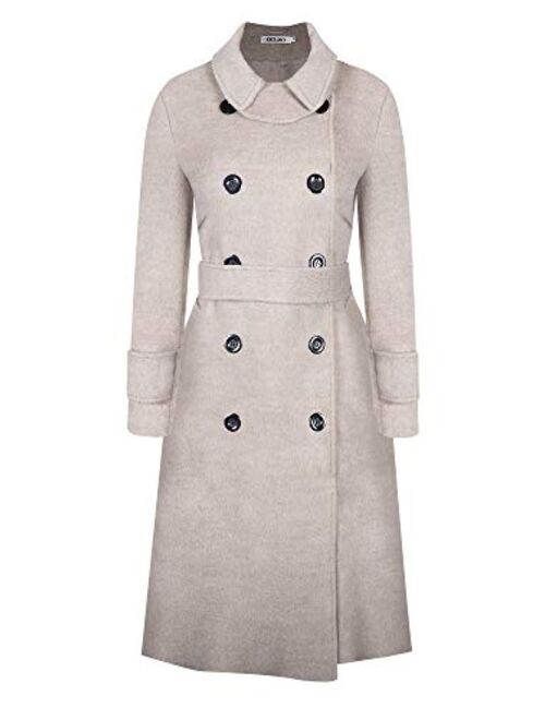 BOJIN Women's Wool Coat Winter Classic Trench Wool Blend Top Pea Coat Double Breasted Long Sleeve with Belt Doll Collar