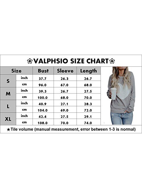 Valphsio Women's Cute Cable Knitted Pullover Sweaters Crewneck Heart Patchwork Jumpers Tops