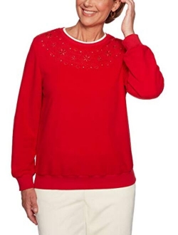 Women's Floral Embroidered Anti-Pill Pullover Sweater