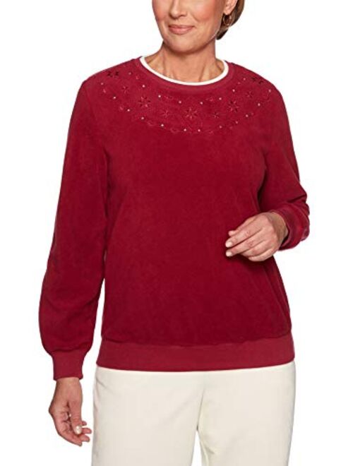 Alfred Dunner Women's Floral Embroidered Anti-Pill Pullover Sweater