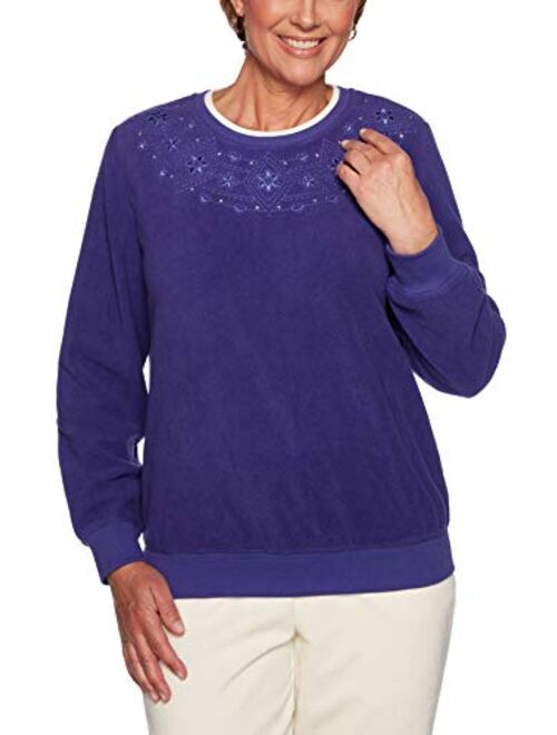 Alfred Dunner Women's Floral Embroidered Anti-Pill Pullover Sweater