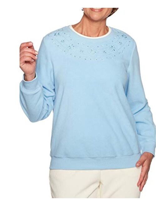 Alfred Dunner Women's Floral Embroidered Anti-Pill Pullover Sweater