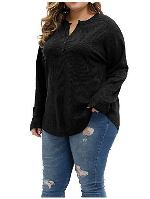 Allegrace Plus Size Pullover Sweaters for Women Super Soft Lightweight Knit Sweater Buttons Up Long Sleeve Shirts