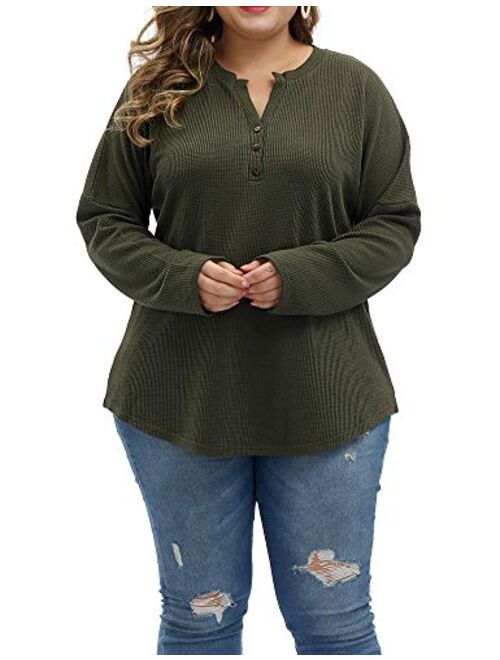 Allegrace Plus Size Pullover Sweaters for Women Super Soft Lightweight Knit Sweater Buttons Up Long Sleeve Shirts