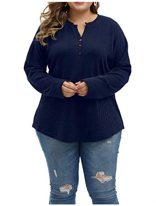 Allegrace Plus Size Pullover Sweaters for Women Super Soft Lightweight Knit Sweater Buttons Up Long Sleeve Shirts