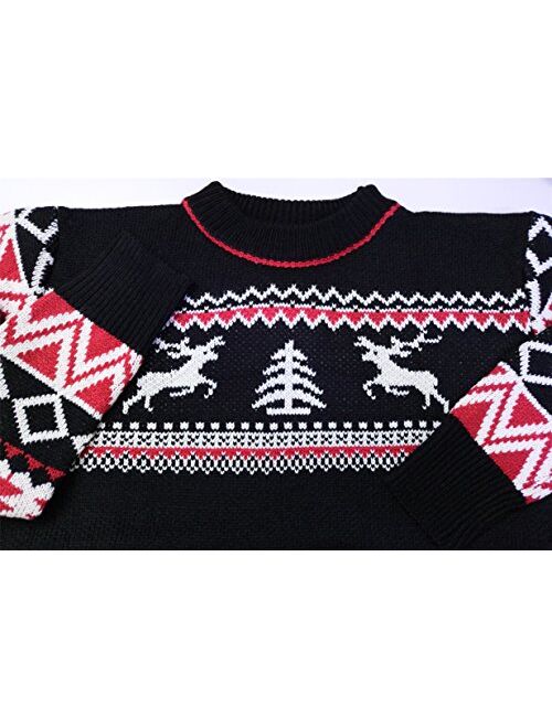 Hanlolo Womens Ugly Christmas Sweater Cute Reindeer Snowflakes Long Sleeve Xmas Holiday Party Knitted Pullover