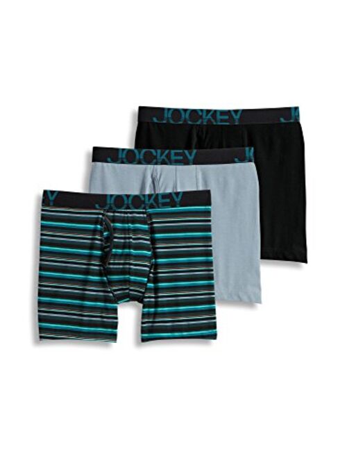 Jockey Men's Underwear ActiveStretch Midway Brief - 3-Pack, Black/Green Stripe/Silver Line Blue, M