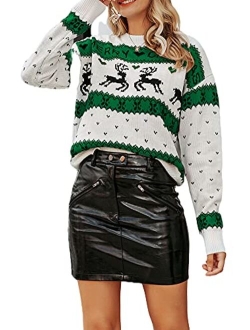 Women's Long Sleeve Knit Pullover Sweater Ugly Christmas Reindeer Sweater