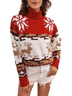 Women's Long Sleeve Knit Pullover Sweater Ugly Christmas Reindeer Sweater