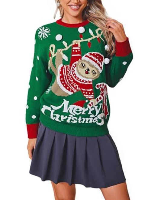 BerryGo Women's Long Sleeve Knit Pullover Sweater Ugly Christmas Reindeer Sweater