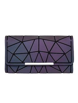 DIOMO Geometric Luminous Wallet Rainbow Holographic Zip Around Purse