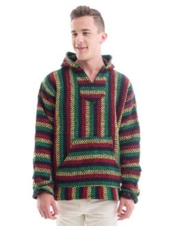 Baja Joe Striped Rasta Hoodie Woven Eco-Friendly Pullover (X-Large, Rasta)