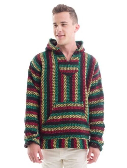 Baja Joe Striped Rasta Hoodie Woven Eco-Friendly Pullover (X-Large, Rasta)