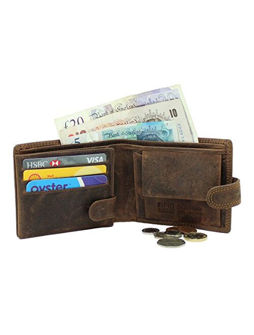 StarHide Men's Brown Distressed Hunter Leather Notecase Wallet - Coins & ID Card Holder - Gift Boxed - 710 (Brown)