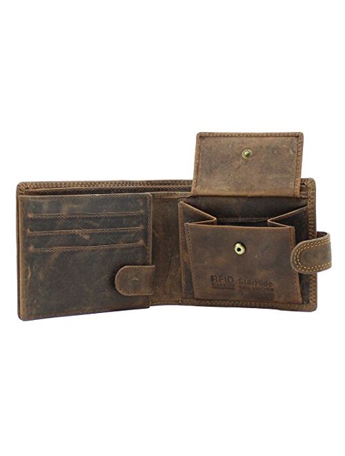 StarHide Men's Brown Distressed Hunter Leather Notecase Wallet - Coins & ID Card Holder - Gift Boxed - 710 (Brown)