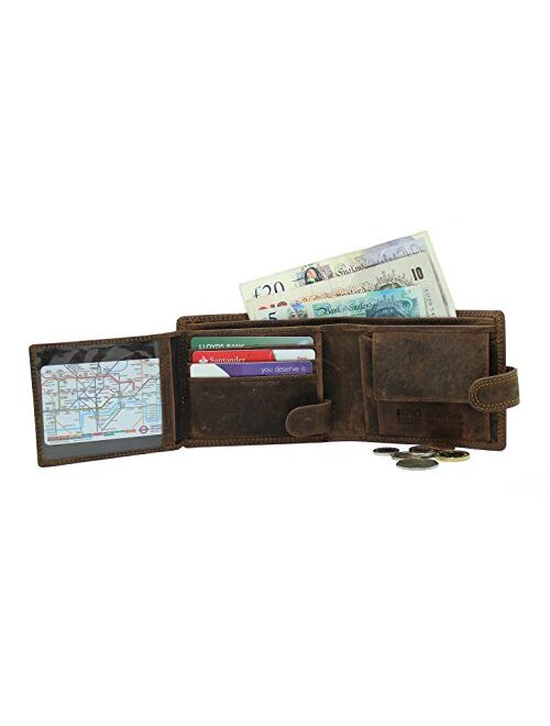 StarHide Men's Brown Distressed Hunter Leather Notecase Wallet - Coins & ID Card Holder - Gift Boxed - 710 (Brown)