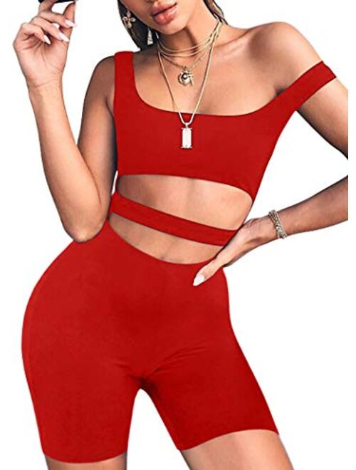 WHONE Women's Sexy Sleeveless Tank Top Cut Out Short Romper One Piece Bodycon Jumpsuit