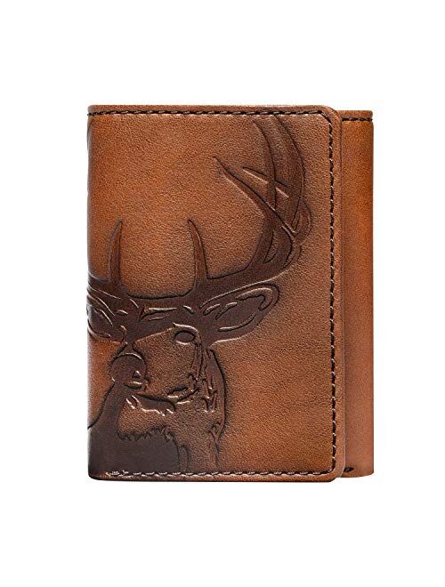 HOJ Co. DEER Trifold Wallet | Nappa Full Grain Leather | Men's Leather Trifold Wallet | Deer Wallet | Hunter Gift