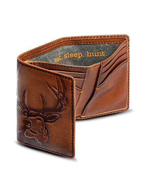 HOJ Co. DEER Trifold Wallet | Nappa Full Grain Leather | Men's Leather Trifold Wallet | Deer Wallet | Hunter Gift