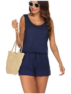 ADOME Womens Summer Sleeveless Scoop Neck Tank Top Short Jumpsuit Rompers