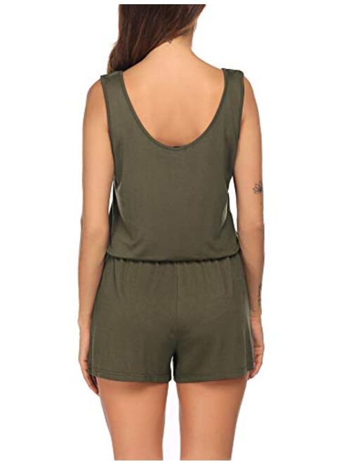 ADOME Womens Summer Sleeveless Scoop Neck Tank Top Short Jumpsuit Rompers