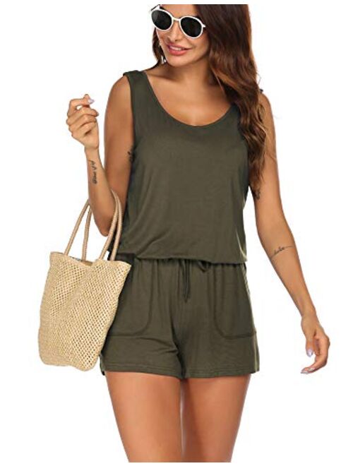 ADOME Womens Summer Sleeveless Scoop Neck Tank Top Short Jumpsuit Rompers