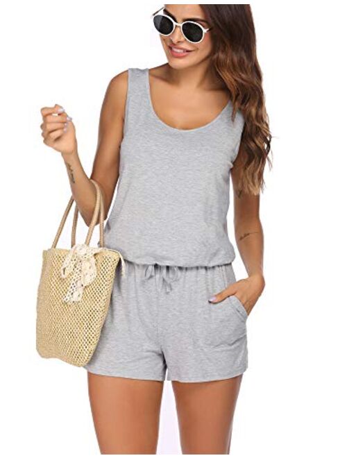 ADOME Womens Summer Sleeveless Scoop Neck Tank Top Short Jumpsuit Rompers