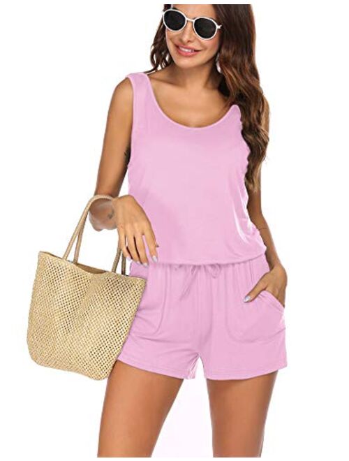 ADOME Womens Summer Sleeveless Scoop Neck Tank Top Short Jumpsuit Rompers