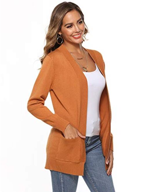 demonlick Women Long Sleeve Knit Cardigan Basic Sweaters Classic Open Front Soft Solid Sweater Coat