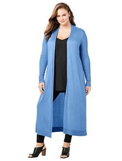 Roamans Women's Plus Size Fine Gauge Duster Cardigan with Shawl Collar