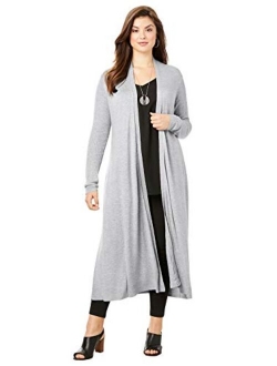 Roamans Women's Plus Size Fine Gauge Duster Cardigan with Shawl Collar