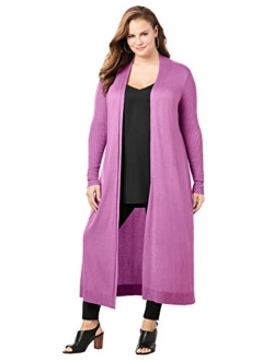 Roamans Women's Plus Size Fine Gauge Duster Cardigan with Shawl Collar