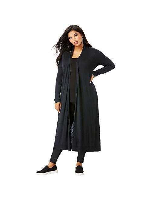 Roamans Women's Plus Size Fine Gauge Duster Cardigan with Shawl Collar