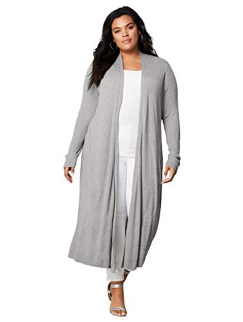 Roamans Women's Plus Size Fine Gauge Duster Cardigan with Shawl Collar