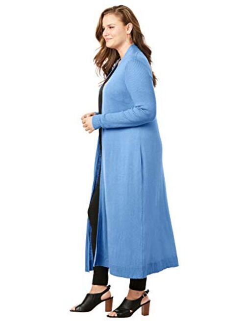 Roamans Women's Plus Size Fine Gauge Duster Cardigan with Shawl Collar