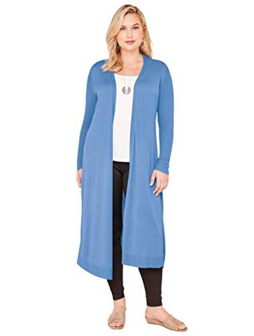 Roamans Women's Plus Size Fine Gauge Duster Cardigan with Shawl Collar