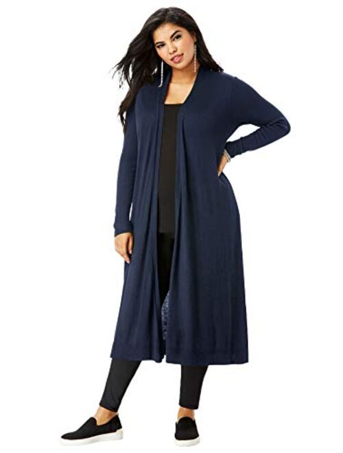 Roamans Women's Plus Size Fine Gauge Duster Cardigan with Shawl Collar