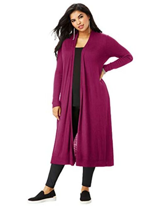 Roamans Women's Plus Size Fine Gauge Duster Cardigan with Shawl Collar