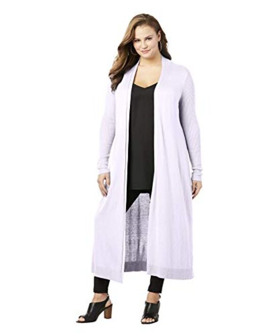 Roamans Women's Plus Size Fine Gauge Duster Cardigan with Shawl Collar